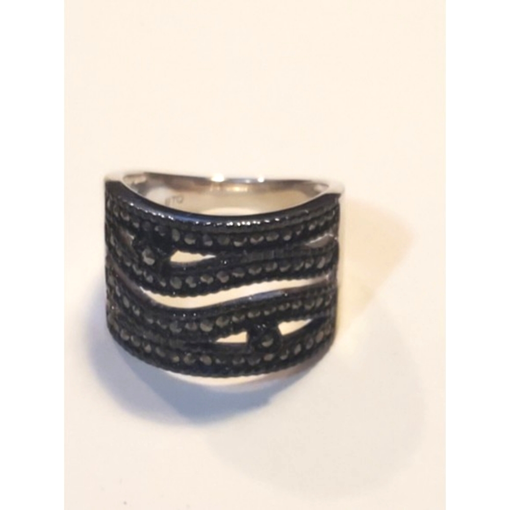 Genuine Marcasite Sterling Silver Wide Band Ring Size 8